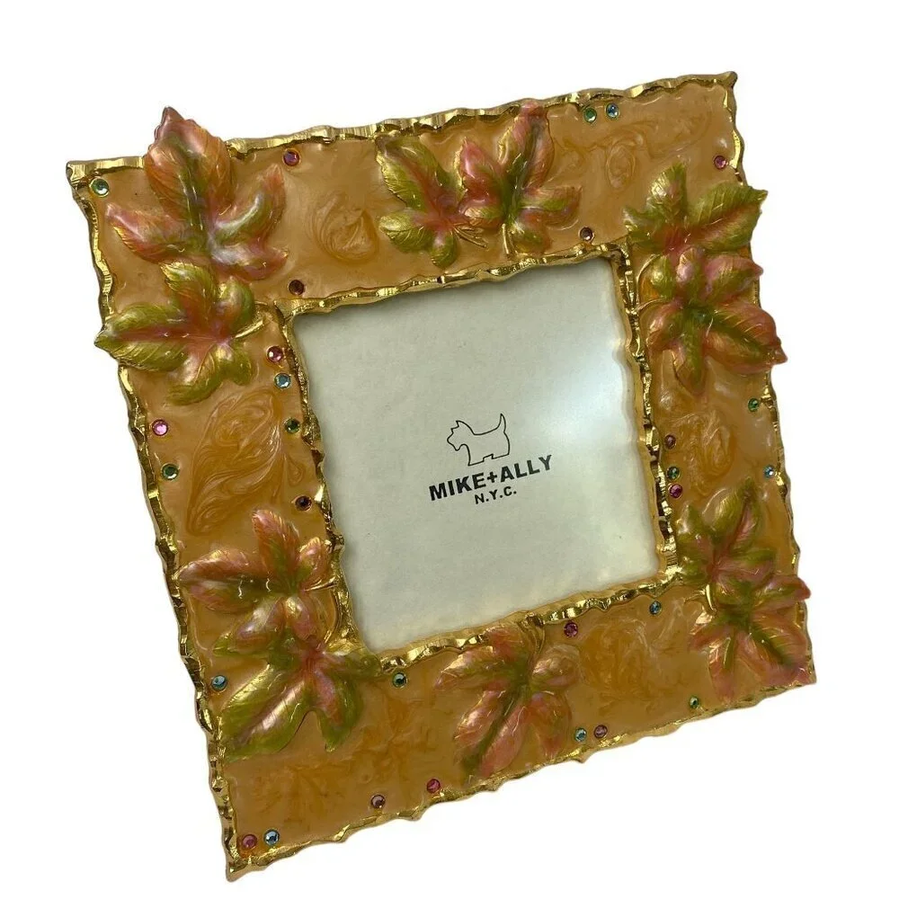 MIKE & ALLY Picture Frame Autumn Leaf Enamel Metal 3.5